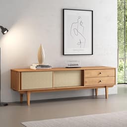 TV-Meubel Hout 175 cm Eikenkleur Scandinavisch Vintage met Lades en Schuifdeuren voor TV tot 75 inch — thumbnail 3