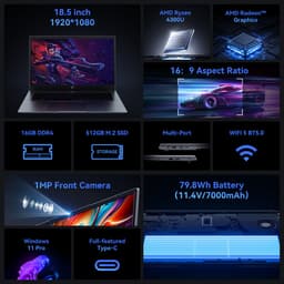 ACEMAGIC AX18Pro 18.5 Zoll FHD Laptop Computer - Ryzen 4300U Prozessor tot 3.7GHz（Beat 3500U/N95/N97）- 16GB DDR4 512GB SSD Notebook - WiFi 5 - BT5.0 - 3*USB3.2 — thumbnail 2