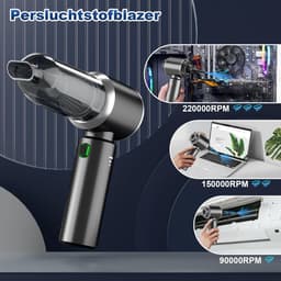 Sander Shop 2-in-1 handstofzuiger accu, 15000PA handstofzuiger, draadloos, autostofzuiger, sterk, 3 snelheden 80.000 tpm elektrische stofblazer persluchtspray voor het reinigen van auto, keuken, pc, bank, kantoo — thumbnail 4