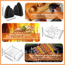 Airfryer Accessoires Set 15-delig – Geschikt voor Ninja Foodi AF500EU FlexDrawer 10,4L & COSORI TwinFry 10L – Inclusief Siliconen Matten, Grillrek & Spiesen — thumbnail 6