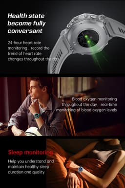 Knobbout 1.43” AMOLED Smartwatch – 466×466 HD Scherm – 5ATM Waterdicht (tot 50m) – LED Zaklamp + UV-Licht + SOS Noodflits – Bluetooth Bellen – 525mAh Lange Batterijduur – Outdoor & Sporthorloge voor Android/iOS-Grijs — thumbnail 5