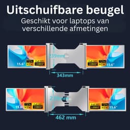 Portable Monitor Triple - Full HD - Geschikt Voor 15” / 18,1” Tri-Screen - Laptop Scherm Uitbreider - Inclusief Beschermhoes en Kabels — thumbnail 2