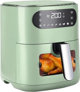 NETTLIFE Airfryer - Hetelucht friteuse - 6L - Kijkvenster - 1500W - 7 Bakprogramma's - 11 functies - 80-200 °C Instelbaar - Tot 5-6 personen - met Timer & Touchscreen - groen — thumbnail 1