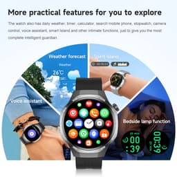 Knobbout 1.53" Stijlvolle Sport Smartwatch – NFC- Kompas, Hoogtemeter, Barometer-Bluetooth Bellen - Draadloos Opladen - hartslag, bloeddruk, zuurstofgehalte (SpO₂) - AI Assistent - medicatie innemen alert - Zwart Leren + Siliconen Band — thumbnail 12