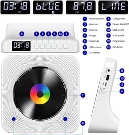 Vizual CD Speler - Compact 3-in-1 met CD, Radio en Bluetooth – Draagbare CD-Speler met HiFi Speakers, FM Radio, LCD Scherm en USB ingang — thumbnail 9