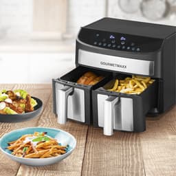 GOURMETmaxx Dubbelkamer Airfryer 2x 3,5L - Roestvrij staal | Airfryer Oven met synchroon-kookzones, timerfunctie & touchdisplay | energiezuinig frituren | 10 programma's | 2400 watt | heteluchtoven — thumbnail 5