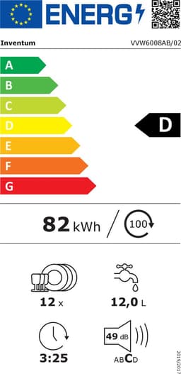 Inventum VVW6008AB vaatwasser - 12 couverts - Bestekmand - 5 programma’s - Deur opent automatisch - Startuitstel - Energielabel D - Vrijstaand - Zwart — thumbnail 2