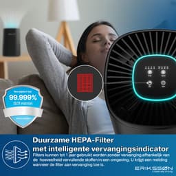 Erikssøn Luchtreiniger Air Purifier Elite - 2x HEPA-14 Filter - Zwart - 240 m3/u - Vermindert Stof En Pollen - Met Hepa Filter - Met Ionisator — thumbnail 7