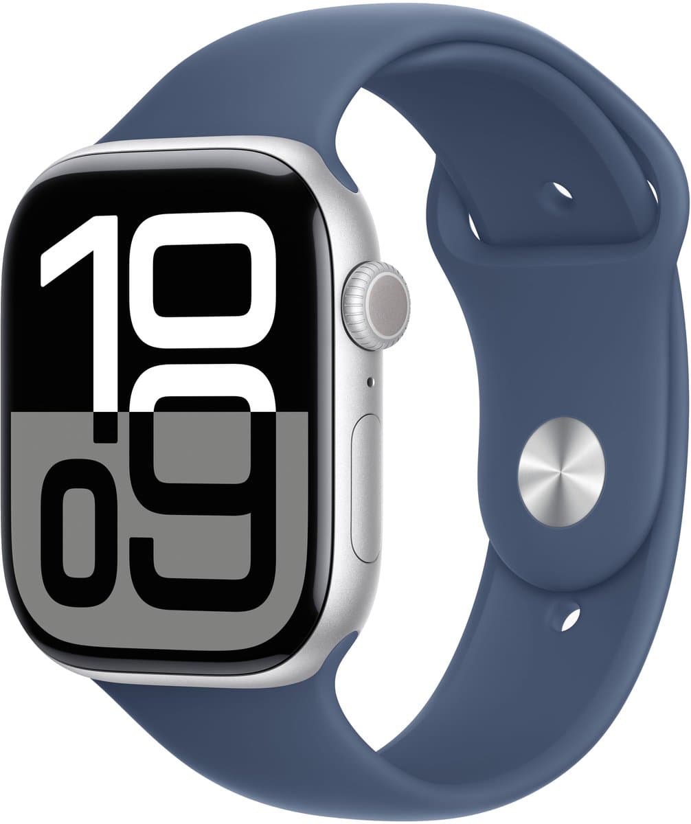 Apple Watch Series 10 - Wifi - 46mm - Zilverkleurig Aluminium Case met Denim Sportbandje - M/L — afbeelding 1