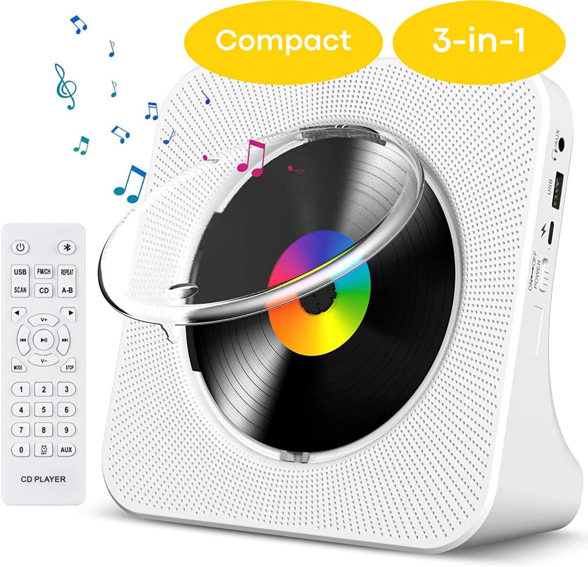 Vizual CD Speler - Compact 3-in-1 met CD, Radio en Bluetooth – Draagbare CD-Speler met HiFi Speakers, FM Radio, LCD Scherm en USB ingang — afbeelding 1