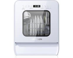 AIRMSEN Mini Vaatwasser - Vrijstaand - Watertank 5L - 9 Programma's - 4 Couverts - Compact (37x50 cm) - 24u Uitgestelde Start - Wit