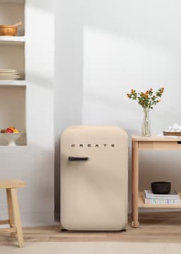 CREATE - Koelkast in retrostijl - Zand - Handvat Hout - FRIDGE RETRO 107L — thumbnail 4