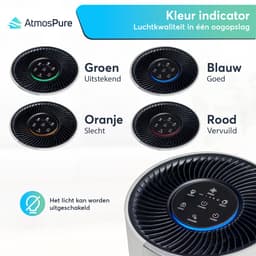 AtmosPure® CleanAir Luchtreiniger - Air Purifier met vervangbaar HEPA 13 + Koolstof filter - CADR 250 m³/h - Wit - Voor 98 m² - Filtert pollen, huisstofmijtallergenen en fijnstof - 3 standen + stille slaapstand - Luchtkwaliteit Sensor — thumbnail 4