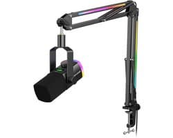 FIFINE - AM8 PRO T - USB / XLR Studio microfoon - PC-Gaming Met Flexibele RGB Arm ( 66cm! ) - Geschikt voor PC/PS4/PS5 - RGB - Podcast - Gaming - Streaming - Zwart