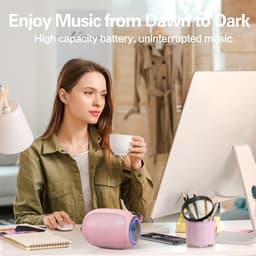 Gigicial Roze Bluetooth Speaker - Roze Draagbare Speaker - Geluid Met Dubbele Passive Bass + Kleurrijk Licht Effect - 1 - Voor Kinderen En Reizen In Rose — thumbnail 2