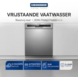 Heinner HDW-FSM60714AXD+++ Vrijstaand Vaatwasser – 14 Couverts – Digitaal Display – 7 Wasprogramma’s – Dual Zone – Automatische Deuropening – RVS – 5 Jaar Garantie — thumbnail 5