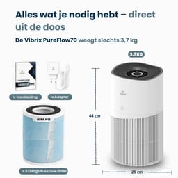 Vibrix PureFlow70 Luchtreiniger / Air Purifier – HEPA H13 + koolstoffilter – 468 m³/u – Voor kamers tot ca. 70 m² – Ionisator – App-bediening – Zeer stil met slaapstand – Luchtkwaliteitindicator — thumbnail 12