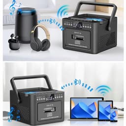 Retro muziekspeler - Bluetooth Speaker - Combispeler - CD speler - 5000mAh Batterij - CD/Cassette/Radio/Bluetooth - Met Afstandsbediening - Voor Binnen & Buiten - Zwart — thumbnail 9