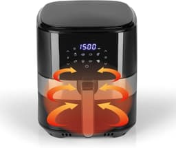 RVV® Airfryer xl - Airfryer xxl - Heteluchtfriteuse - 6,2 Liter - 8 programma's - roestvrij staal/zwart - 30cm x 39cm x 34cm — thumbnail 3