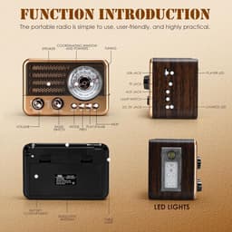 Retro Speaker - Bluetooth Speaker - Am Fm SW Kleine Draagbare Radio - Vintage Speaker - Retro Radio Bluetooth - Retro Radio - Noodradio - 2000mAh Oplaadbare Batterij - Met LED Zaklamp - Ondersteunt TF Kaart, USB, AUX Play - Bruin — thumbnail 6