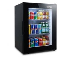 HCB® - Professionele Horeca Minibar koeling - 40L - Mini Koelkast met glazen deur - Kleine drankenkoelkast - D - Zwart - Flessenkoelkast - Bier koelkast - tafelmodel - 42.2x40x56.8 cm (DxBxH) - 13 kg - Frigo - 9968