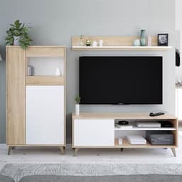Wit TV-module met plank en eikenhout afwerking - TV-meubel voor woonkamer — thumbnail 7