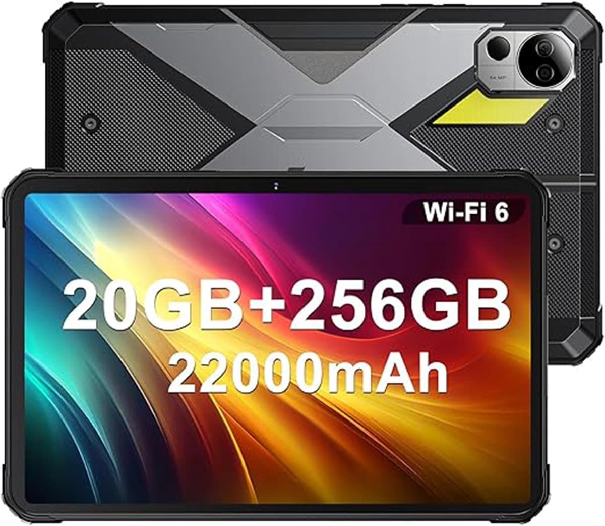 FOSSiBOT DT2 robuuste tablet, Android 13, 4G Dual SIM, 10,4'' 1200x2000 IPS-scherm, MTK Helio G99 Octa Core 2,0 GHz, 12 GB RAM 256 GB ROM, WiFi6 Bluetooth5.0, 64 MP + 32 MP camera, 22000 mAh 66 W snelladen, LED-flitser, water-/stof-/schokbestendig — afbeelding 1