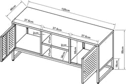 Stijlvol laag TV meubel met 2 deuren en open vakken 120 cm breed zwart metaal — thumbnail 4