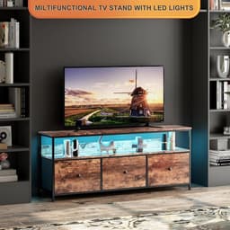 TV-kast 137 cm industrieel meubilair met 3 laden stalen frame houten tv-bank stof opbergkast voor woonkamer en slaapkamer — thumbnail 3