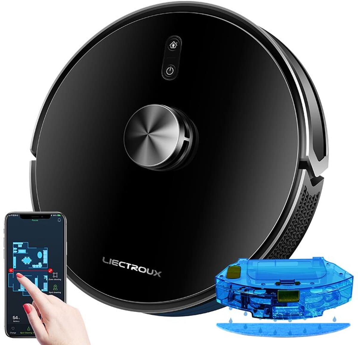LIECTROUX X6 – Robotstofzuiger met Dweilfunctie – 6500Pa Sterke Zuigkracht – LDS LiDAR Navigatie & Uitgebreide Mapping – 2-in-1 Stof- en Waterreservoir – Virtuele Muren – Geschikt voor Tapijt & Dierenharen – App & Spraakbesturing — afbeelding 1