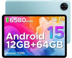 DOOGEE TAB A9 - Tablet - Android 15 - 12GB RAM + 64GB ROM(2TB/TF) - 10 Inch - 6580 mAh - 5G WiFi - Tablet Unisoc T310 - Dubbele Luidspreker - 3,5 mm aansluiting - Face ID - Blauw