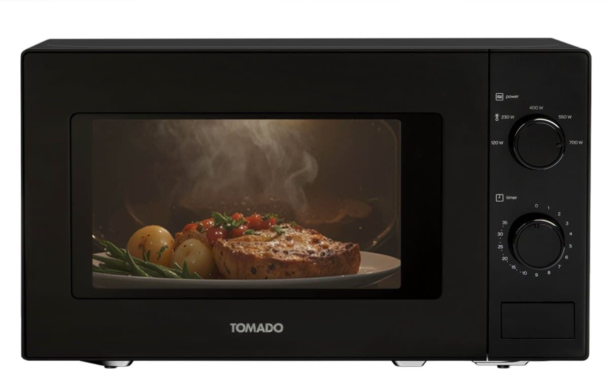 Tomado TMS2003B - Solo magnetron - 20 liter - 5 vermogensstanden - 700 watt - Binnenverlichting - Zwart — afbeelding 1