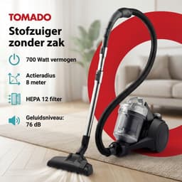 Tomado TVC2001B - Stofzuiger zonder stofzak - 2 liter - Zakloos - HEPA 12 filter - Lichtgewicht - Zwart — thumbnail 2