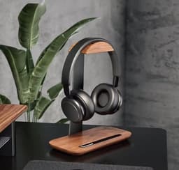 Houten hoofdtelefoonstandaard met opbergfunctie. Compatibel met AirPods Max, Beats, Bose, Sony en andere merken hoofdtelefoons, geschikt voor gaming en andere toepassingen. — thumbnail 2
