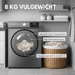 RYER CoreWash - Wasmachine - 8kg - 15 programma’s - 1200 toeren - Energieklasse A-20% - Voorwas met Stoom & Trommelreiniging - 75 dB - Antraciet - 2026 Model - 10 jaar garantie op motor — thumbnail 4