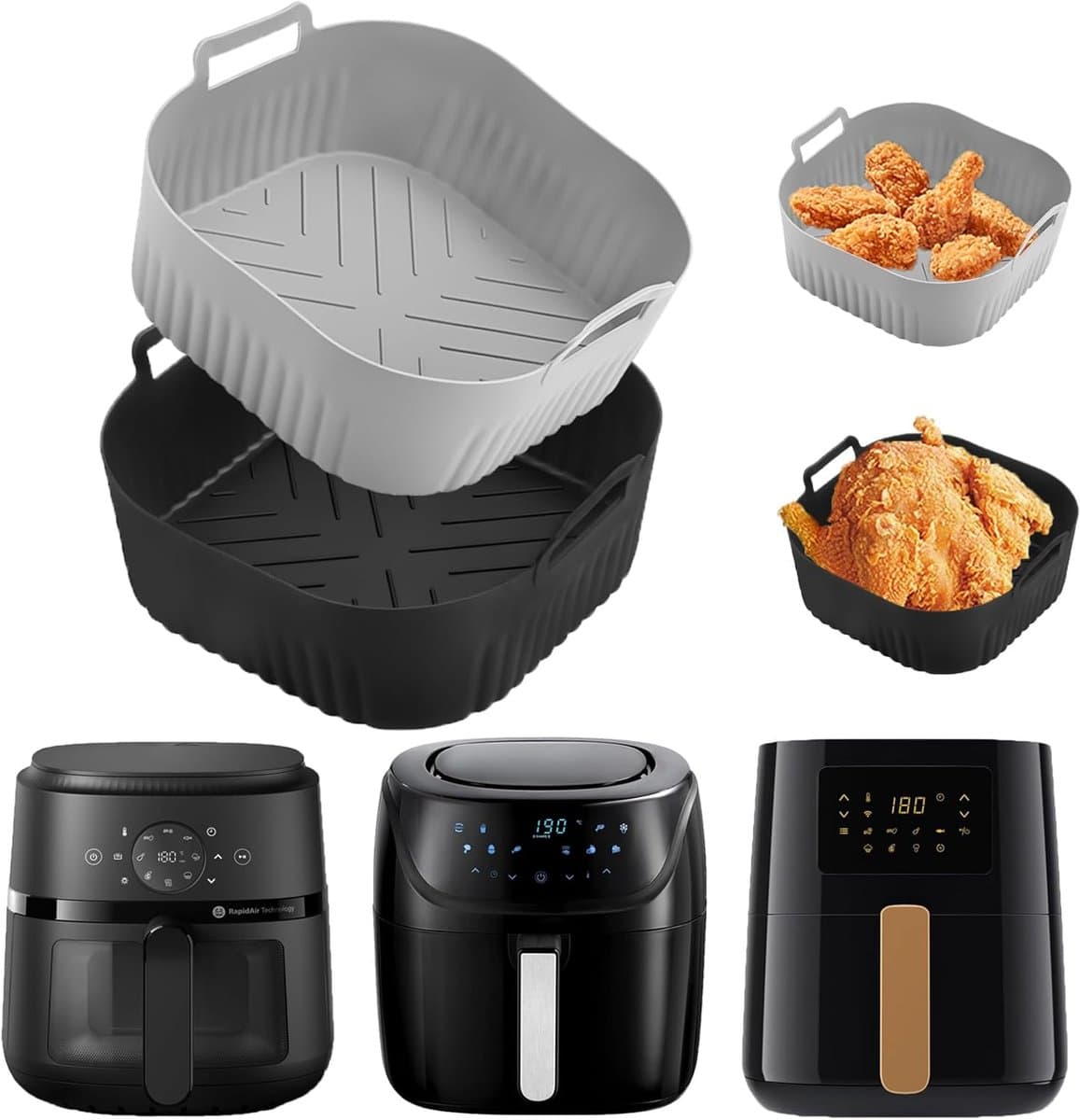 Siliconen vorm heteluchtfriteuse, 2 stuks airfryer-accessoires Gescht voor Philips NA229 4,2 L/HD9255 4,1 L, siliconen inzetstuk voor Russell Hobbs 4 L 4,3 L, compatibel met andere Air Fryer 4-5 L — afbeelding 1