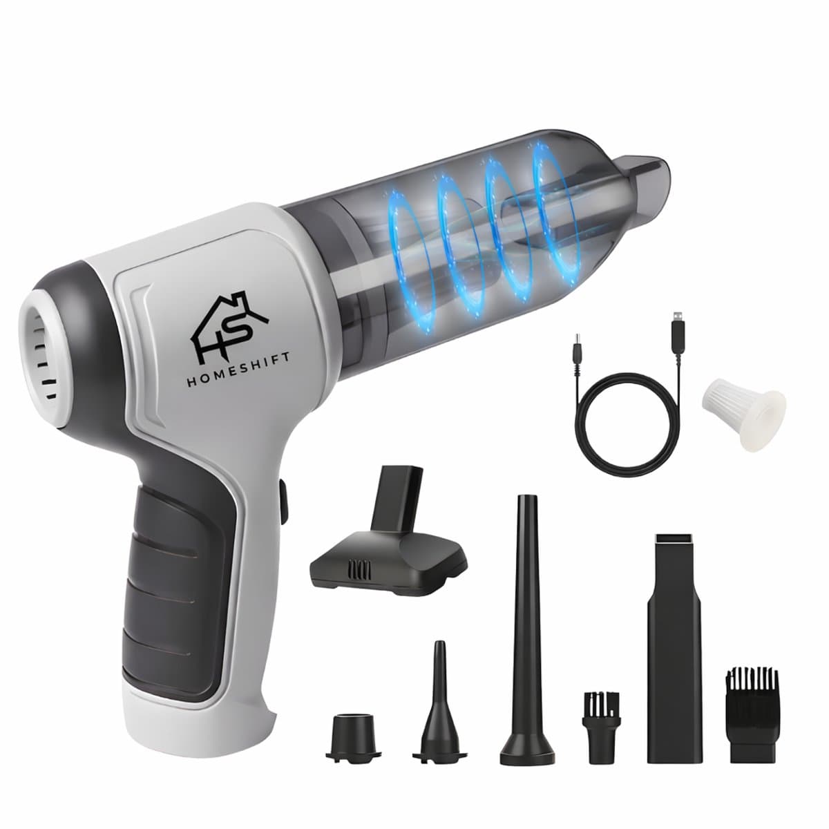 HomeShift® Auto Stofzuiger Draadloos V2 - Kruimelzuiger - Handstofzuiger - Kleine Stofzuiger - Draadloze stofzuiger - Air Duster - Nat & Droog - Grijs — afbeelding 1