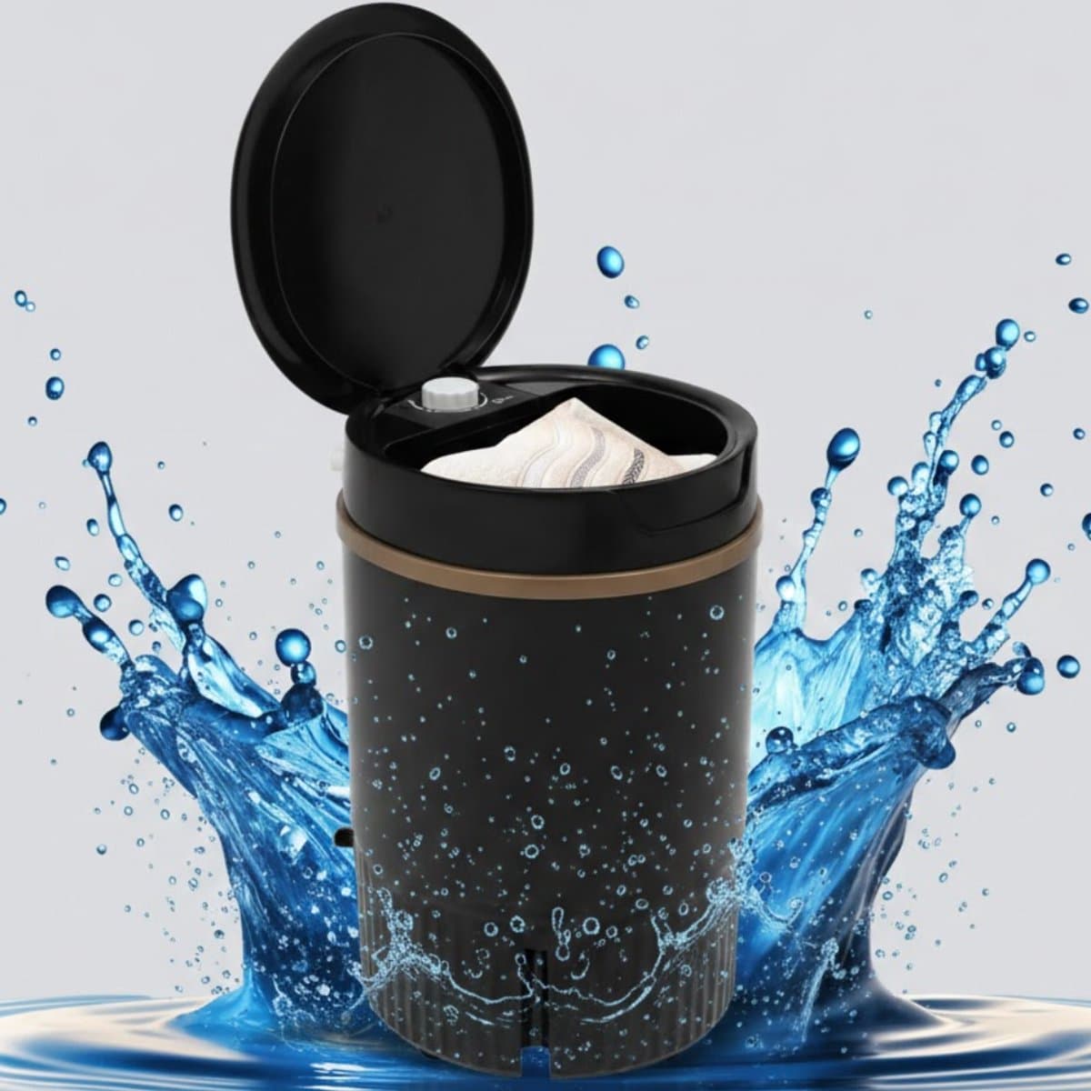 NBAP® Mini Wasmachine met Centrifuge - Voor Kleine Wasgoed - Meerdere Programma's - Zwart — afbeelding 1