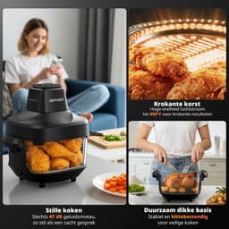 AIRMSEN Airfryer - Heteluchtfriteuse - Volledig zichtbaar venster - 1500W - Met 2 glazen frituurmanden (4,5L & 1,2L) - PFAS-vrij - 4 kookprogramma's - Eenvoudig te reinigen - Zwart — thumbnail 13