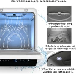 Puluomis Mini Vaatwasser - Afwasmachine - Vrijstaand - 3 Couverts - 7 Wasprogramma's - Incl. Bestekmandje - Zwart — thumbnail 3