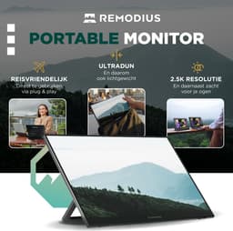 Remodius® Portable Monitor 16 Inch + Sleeve – Ultradunne 2.5K Draagbare Monitor – Reisdisplaybundel met Beschermhoes – USB-C & Mini HDMI – IPS Scherm, HDR, Ingebouwde Kickstand – Voor Laptop, Mac & Smartphone — thumbnail 3