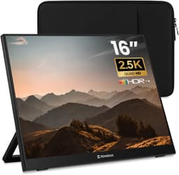 Remodius® Portable Monitor 16 Inch + Sleeve – Ultradunne 2.5K Draagbare Monitor – Reisdisplaybundel met Beschermhoes – USB-C & Mini HDMI – IPS Scherm, HDR, Ingebouwde Kickstand – Voor Laptop, Mac & Smartphone — thumbnail 1