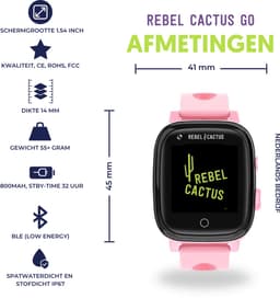 Rebel Cactus GO (Roze) - GPS Kindersmartwatch - Whatsapp - (video) bellen - SOS/Geofence - Werkt wereldwijd - Gratis OuderApp - Batterij: 32uur — thumbnail 3