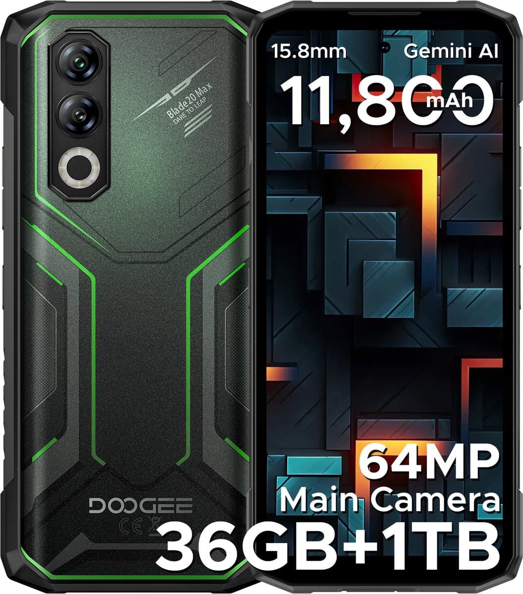 DOOGEE Blade 20 Max 4G - Robuuste Smartphone - Robuuste Telefoon - 36GB RAM + 1TB ROM /2TB TF - Helio G100 - 11800 mAh/ 33 W - 6,6 inch + 120 Hz - 3 kaartsleuven - 20MP Nachtzicht - Face ID - IP68 - Groen — afbeelding 1