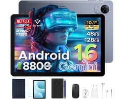POCKAM P10 Pro - Tablet - 48 GB RAM (8+40 GB) + 128 GB ROM (2 TB/TF) - Android 16 - 10,1 inch HD 120 Hz - 8800 mAh - Gemini AI - T7250 Octa Core - Face ID - Dubbele luidsprekers, complete accessoirebundel met toetsenbord en stylus