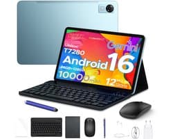 Aorlym P12 - Tablet - 48 GB RAM (8+40 GB) - 128 GB ROM (2TB/TF) - 12 inch 2K 120 Hz IPS - Android 16 - 10000 mAh /18 W - T7280 OctaCore - Dubbele camera - WiFi 5 - Bluetooth - Face ID - Toetsenbord - Stylus meegeleverd - Blauw
