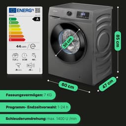 Bomann WA 7175 T Wasmachine - 7KG - 1400 toeren - 15 programma's - Stoomfunctie - Energieklasse A - 10 jaar motorgarantie — thumbnail 8