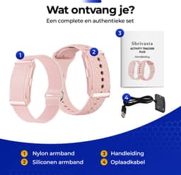 Shrivasta Activity Tracker Plus | armband met AI-Gezondheidsanalyse & Lichaamstemperatuur meting | Dames & Heren | Roze | Hartslag | SpO₂ | Slaapmonitor | Stress | Menstruatiecyclus | Inclusief 2 Armbanden (siliconen & Nylon) – Waterdicht — thumbnail 8