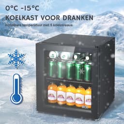 Quvo® Professionele Horica Minibar Koeling – Wijnkoelkast 48L – Flessenkoelkast met Glazen Deur – Mini Koelkast met Glazen Deur – Kleine Drankenkoelkast – 2 Opslagniveaus – Minibar - Zwart - 48cm x 43cm x 51cm — thumbnail 4