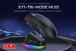 ATTACK SHARK X11 - RGB Gaming Muis - Magnetisch Oplaaddock - PAW 3311 Sensor - 59g Lichtgewicht - Bedraad + 2.4G + BT - 22.000 DPI - Zwart — thumbnail 3